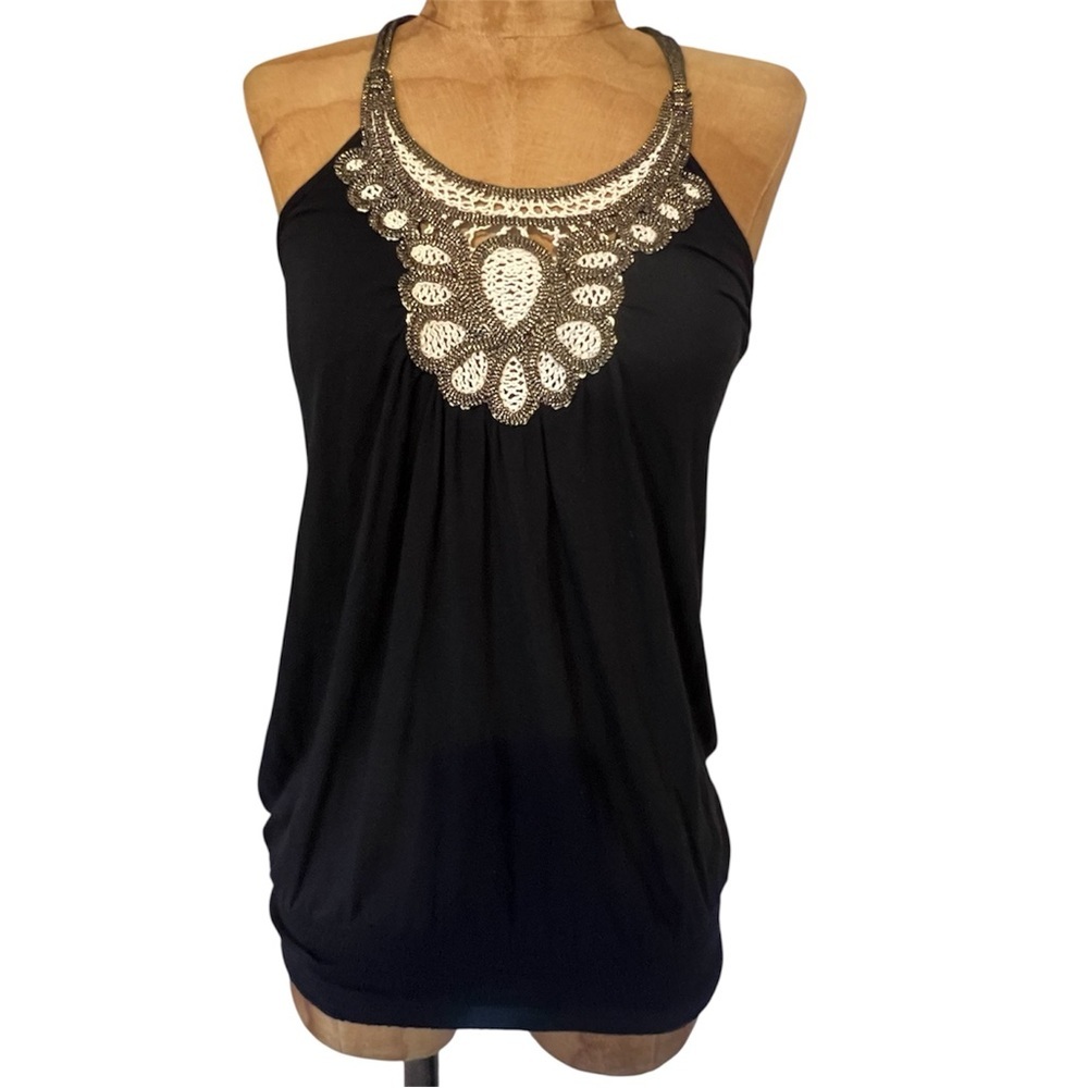 Guess Black Tank Top with Gold Accents Like New! M